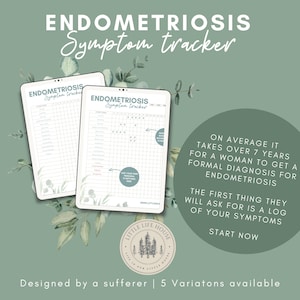 Afdrukbaar endometriose-trackerdagboek, breng je cyclus, menstruatie, stemming en symptomen in kaart. Digital Endometriosis Symptom Journal, PCOS