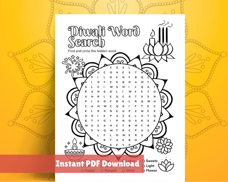 Diwali Word Search Printable for Kids (ages 7–10) | Fun Festival of ...