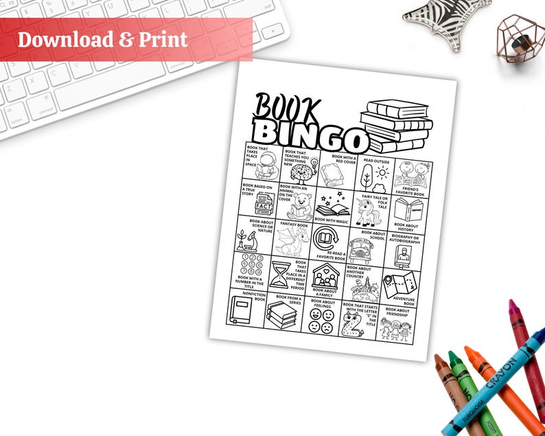 Book Bingo Printable for Kids | Reading Challenge Game | Coloring ...