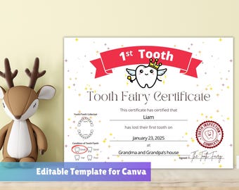 First Lost Tooth Certificate – Editable Canva Template - Instant Download