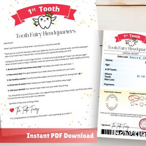 Lettre et reçu imprimables La première fée des dents perdues | PDF imprimable | Téléchargement instantané