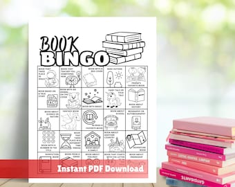 Book Bingo Printable for Kids | Reading Challenge Game | Coloring activity