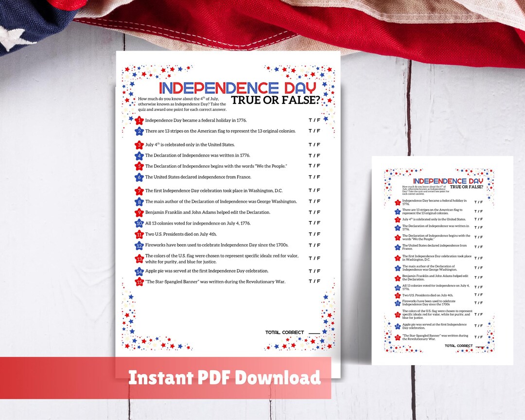 4th of July Trivia Game: Independence Day Quiz (printable PDF) - Etsy