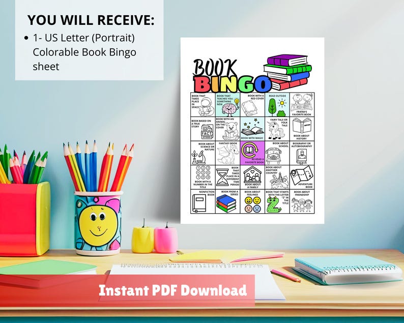 Book Bingo Printable for Kids | Reading Challenge Game | Coloring ...