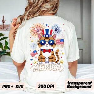 Chat patriotique PNG : Clipart du 4 juillet, conception de t-shirt (téléchargement numérique, SVG/PNG