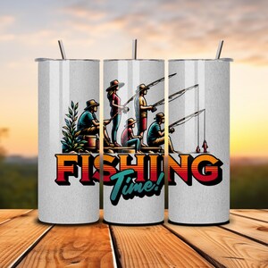 Fishing Time Tumbler Wrap PNG – Retro Family Fishing Digital Download – Sublimation Design for 20oz Skinny Tumbler