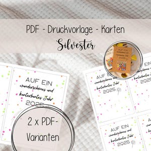 Modèle d'impression réveillon du Nouvel An - modèle PDF - belle et colorée année 2025 / cartes / petit souvenir / cadeau / Smarties / carte