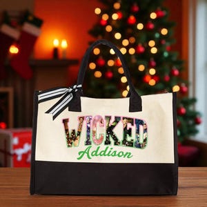 Personalized Wicked Musical Canvas Tote, Custom Name Broadway Gift, Elphaba Glinda Theatre Bag, Wicked Witch Shopper image 2