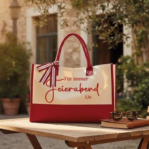 Personalized German Retirement Tote Bag, Für immer Feierabend Custom Name Gift, Durable Canvas Handbag for Retired Women