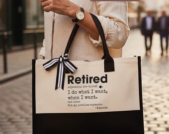 Personalized Retired Definition Tote Bag, Custom Name Retirement Gift for Women, Funny Retired Life Canvas Bag, Gift for Her