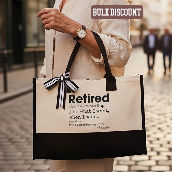 Sac fourre-tout personnalisé définition de retraité, cadeau de retraite avec prénom personnalisé pour femme, sac en toile rigolo à la retraite, cadeau pour elle