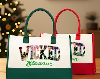 Personalized Wicked Musical Canvas Tote, Custom Name Broadway Gift, Elphaba Glinda Theatre Bag, Wicked Witch Shopper