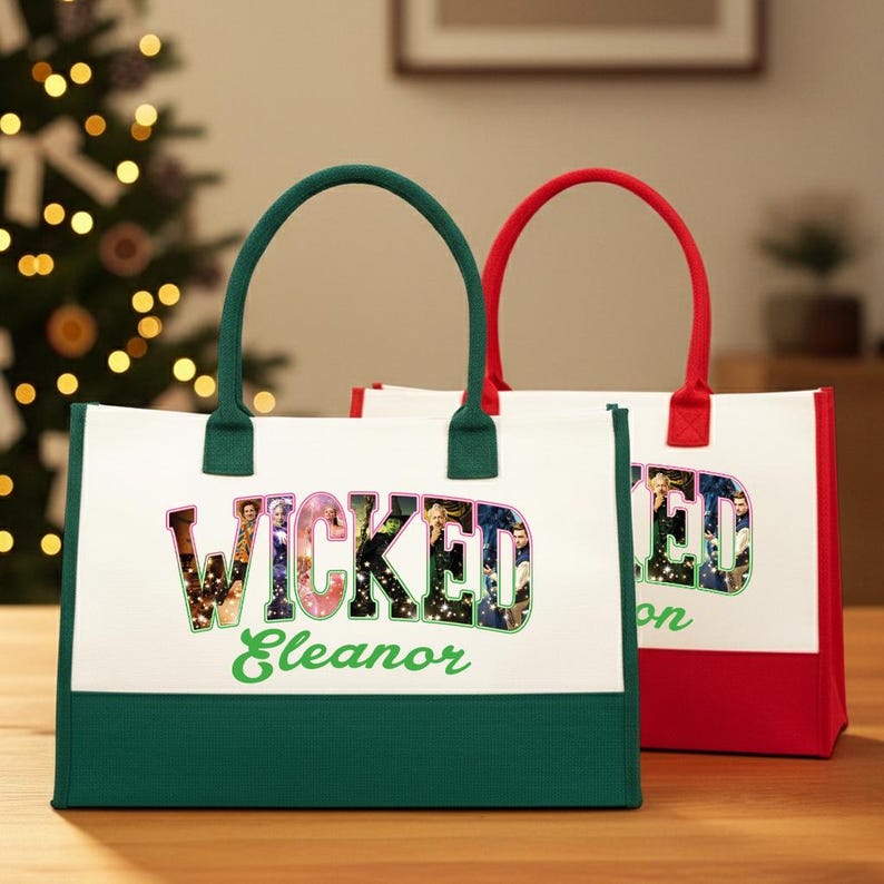 Personalized Wicked Musical Canvas Tote, Custom Name Broadway Gift, Elphaba Glinda Theatre Bag, Wicked Witch Shopper image 1