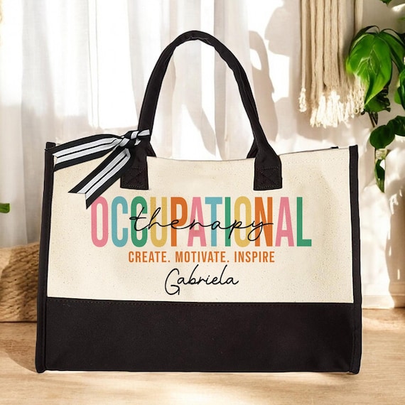 Occupational Therapy Canvas Bag, Customized Name Bag, Inspiring Quote Shoulder Bag, Personalized Canvas Bag, Women Bag, Gift For Friend