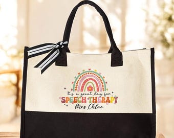 Personalized Speech Therapist Tote, Rainbow Speech Therapy Bag, Custom SLP Gift, Appreciation Tote for Speech Pathologist, Custom Name Bag