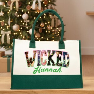 Personalized Wicked Musical Canvas Tote, Custom Name Broadway Gift, Elphaba Glinda Theatre Bag, Wicked Witch Shopper image 3