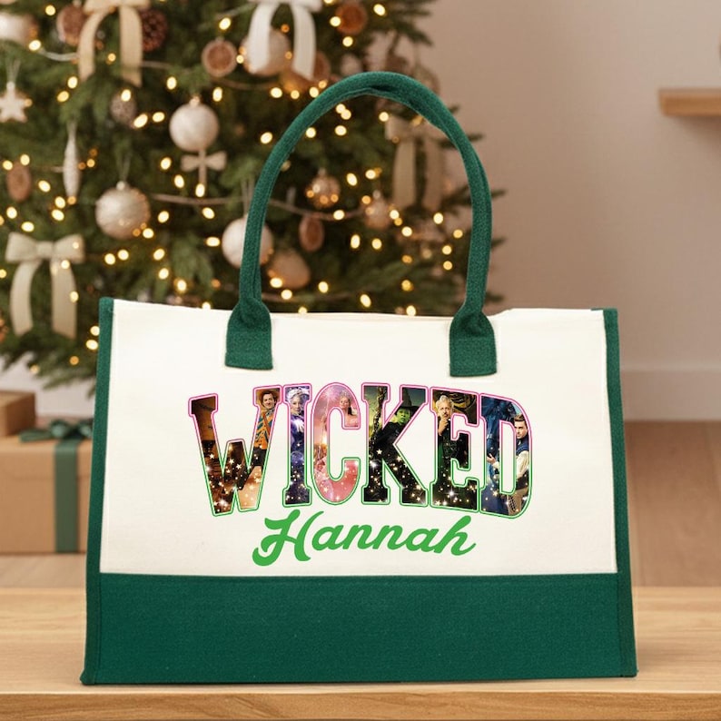 Personalized Wicked Musical Canvas Tote, Custom Name Broadway Gift, Elphaba Glinda Theatre Bag, Wicked Witch Shopper image 3