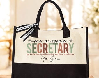 Personalized Secretary Tote Bag, Custom Gift for Secretary Appreciation, Office Staff Gift, Assistant Tote Bag, Custom Name Tote