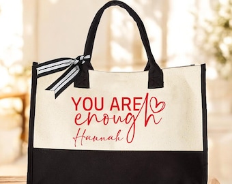 Bolsa de tela con mensaje personalizado, regalo "Eres suficiente", bolsa de empoderamiento personalizada, bolsa de lona con amor propio, bolsa con mensaje diario, regalo para ella
