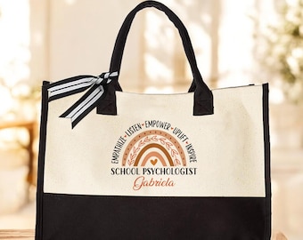 Custom School Psychologist Tote Bag, Custom Office Staff Gift, Gift For School Psychologist, Teacher Appreciation Gift, Back to School Gift