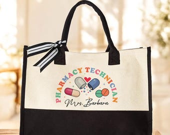 Personalized Pharmacy Technician Tote, Custom Pharmacy Tech Gift, Appreciation Gift for Pharmacy Staff, Custom Name Tote Bag, Medical Tote