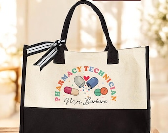 Personalized Pharmacy Technician Tote, Custom Pharmacy Tech Gift, Appreciation Gift for Pharmacy Staff, Custom Name Tote Bag, Medical Tote