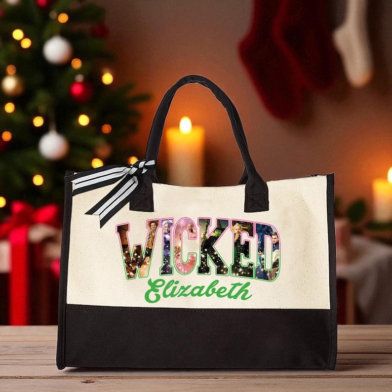 Personalized Wicked Musical Canvas Tote, Custom Name Broadway Gift, Elphaba Glinda Theatre Bag, Wicked Witch Shopper image 6
