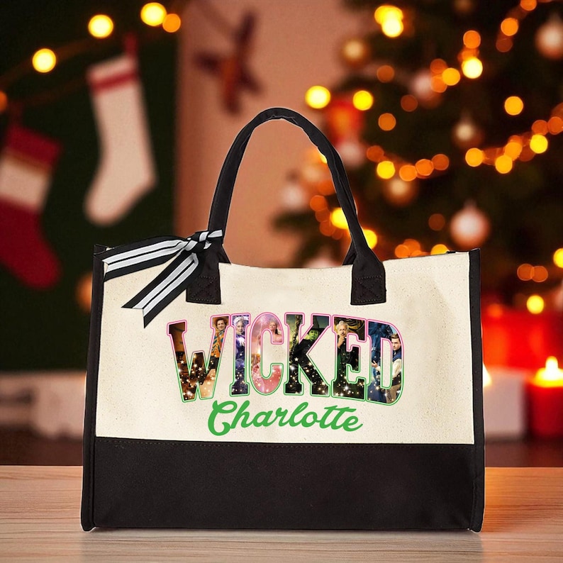 Personalized Wicked Musical Canvas Tote, Custom Name Broadway Gift, Elphaba Glinda Theatre Bag, Wicked Witch Shopper image 4