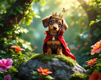 Long-Haired Dachshund Puppy Black Red - Digital Art, Avatar, AI Generated Art, Stock Photo