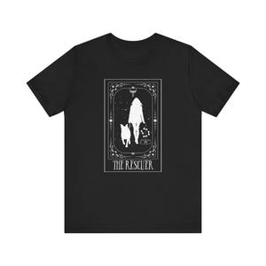 Camiseta unisex de rescate de perros con la carta del tarot 'El Rescatador', camiseta, top, regalo para amantes de los animales, ropa para dueños de mascotas