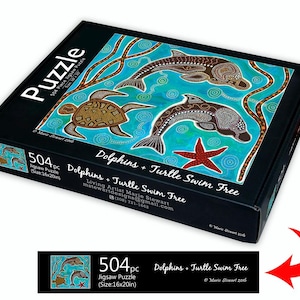 Jigsaw Puzzle Unique Dolphins & Turtles Swim Free Made from artists original artwork