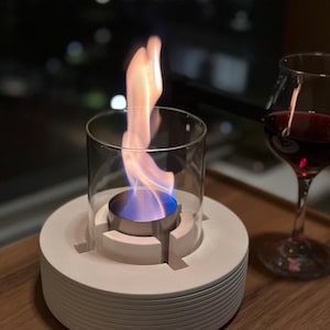 Chimenea de mesa de hormigón blanco con bioetanol para interior y exterior Diseño de fogatas para interiores y exteriores