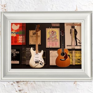 Jimi Hendrix & Eric Clapton&#39;s Signature Guitars - Vintage Framed Art Print