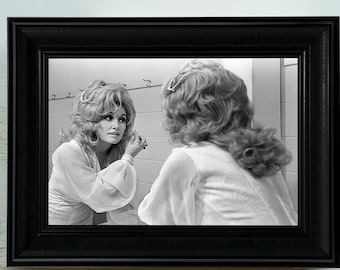 Dolly parton applying facial make-up Feminist Wall Art, Black and White, Vintage Photo,  Girls Room Decor