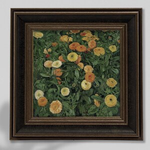 Arte mural de caléndulas: arte de flores enmarcadas vintage, decoración de pared antigua, impresión artística floral colorida