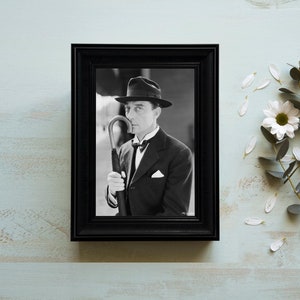 Buster Keaton Umbrella Pose, Black and White Photo, Vintage Framed Print, Silent Film Icon, Classic Hollywood Art