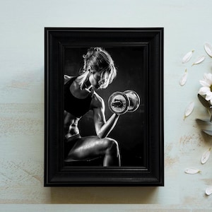 Sportswoman with Dumbbell I–Modern Fitness Art,Strong Woman Canvas Print,Athletic Wall Decor, Motivational Gym Artwork, Framed Ready to Hang