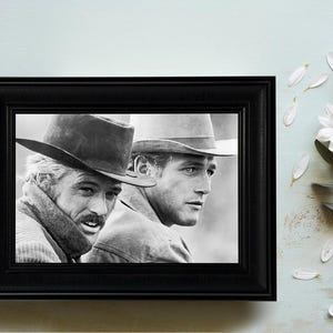 Butch Cassidy and The Sundance Kid Vintage Framed Art, Classic Western Movie Wall Art, Retro Hollywood Decor, Timeless Black and White Print