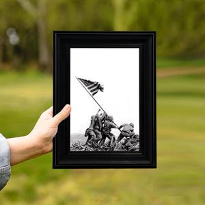 Flag Raising At Iwo Jima Framed Print | Historic Military Art | Iconic War Poster for History Lovers