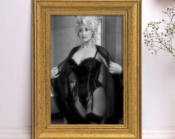 Dolly Parton in Black Lace Vintage Framed Print, Iconic Country Star Wall Art, Retro Music Décor, Classic Hollywood Photography