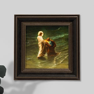 Gustave Brion - Jesus and Peter on The Water Vintage Framed Art, Classic Religious Art, Spiritual Wall Decor