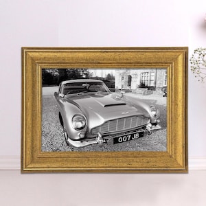 Aston Martin DB5 Vintage Framed Art, Classic British Sports Car, Retro Automotive Wall Decor, Iconic Car Print
