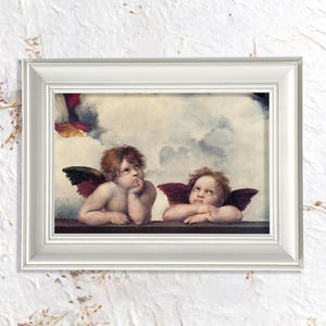 Querubines de Rafael: Lámina artística enmarcada vintage, obra clásica renacentista, elegante decoración de pared angelical, arte atemporal