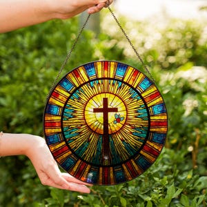 Cross Suncatcher Gift, Cross Christian Flowers, Christian Window Hanging, Religious Cross Suncatcher, Gifts for Mom, Faith Home Decor