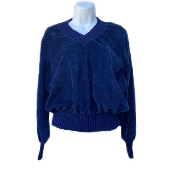 Y2K Style Top, Crop 90s Velour Pullover Sweater, Stretch Velvet. S