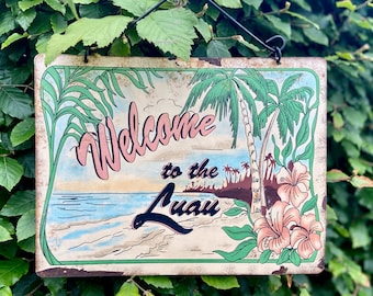 Décor de fête tropicale des années 1960, décorations Luau, enseigne de jardin vintage Beach Party