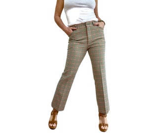 Vintage 70s Trousers, 1970s Jantzen Double Knit Check Pants, High Waisted Vintage 70s Trousers. US 10. 30. 31