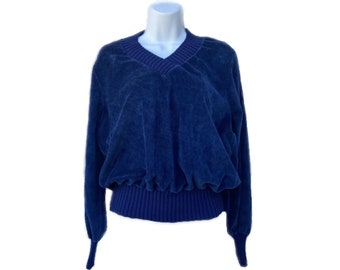 Y2K Style Top, Crop 90s Velour Pullover Sweater, Stretch Velvet. S