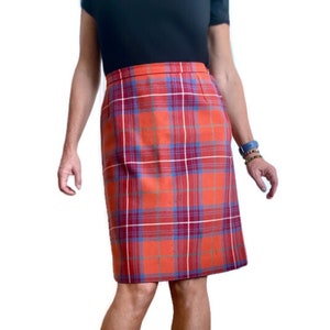 Jupe kilt en laine tartan écossais, carreaux vintage, design preppy authentique. M. US 10