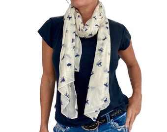 Y2K Equestrian Theme Extra Large Wrap Scarf, Lightweight Cotton Blend